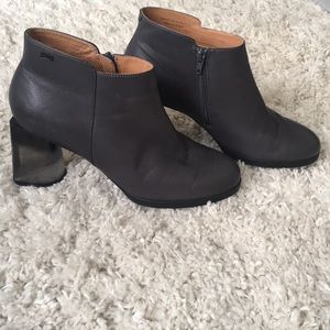 Camper gray unique lucite heeled booties, 39